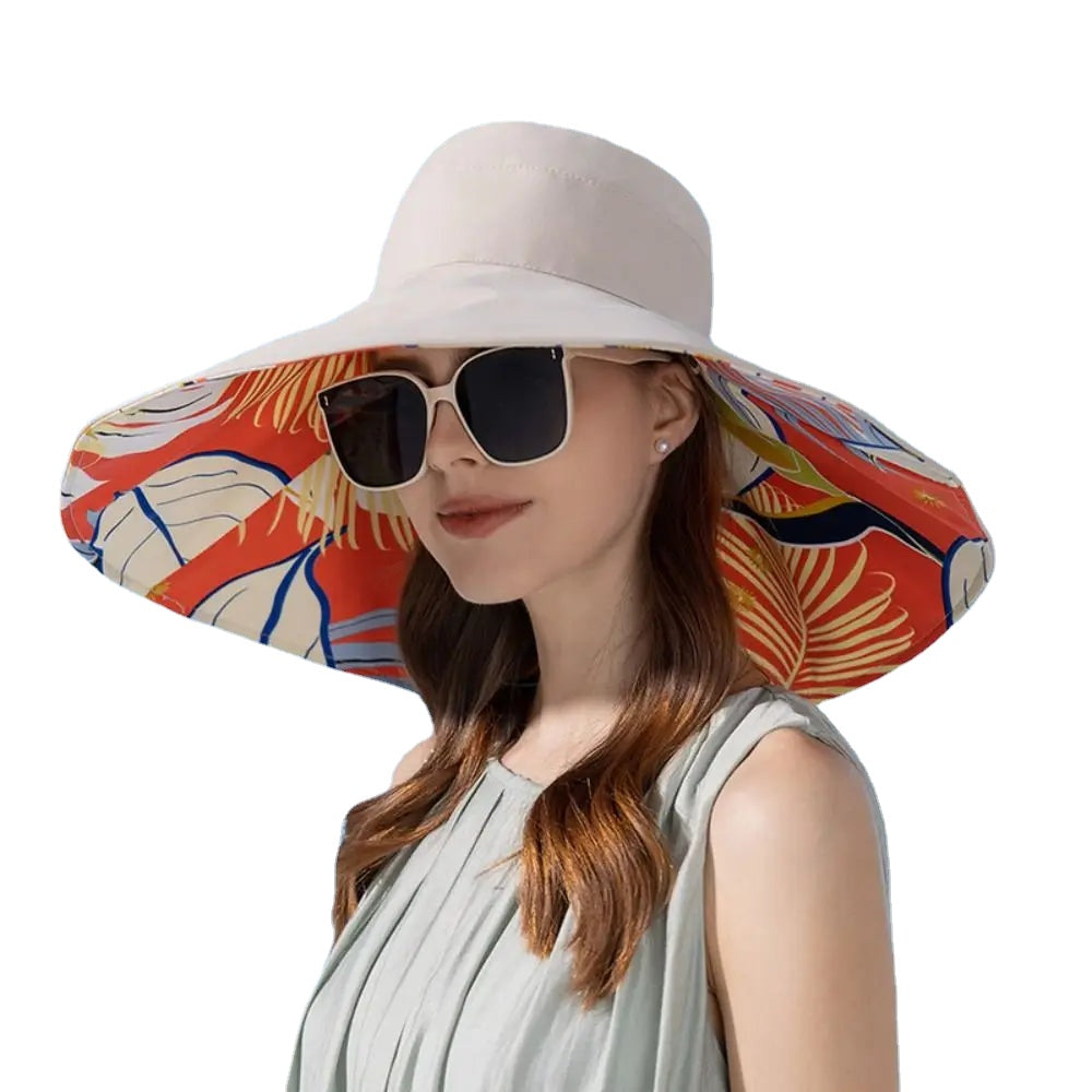 Cotton Women Fisherman Hat Fashion Large Brim Breathable Sun Hat Double-sided Plant Printing Bucket Hat