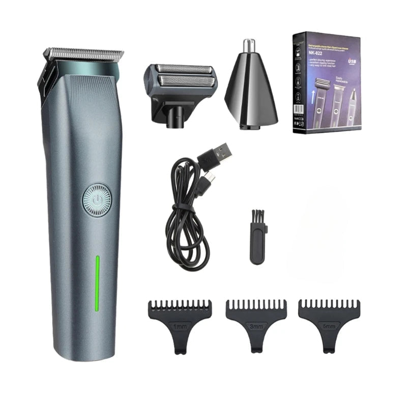 Men's Retro Oil Hair Clippers Hair Salon 3 in 1 Electric Clippers Home USB Charging Hair Clippers T-type Blades Scissors