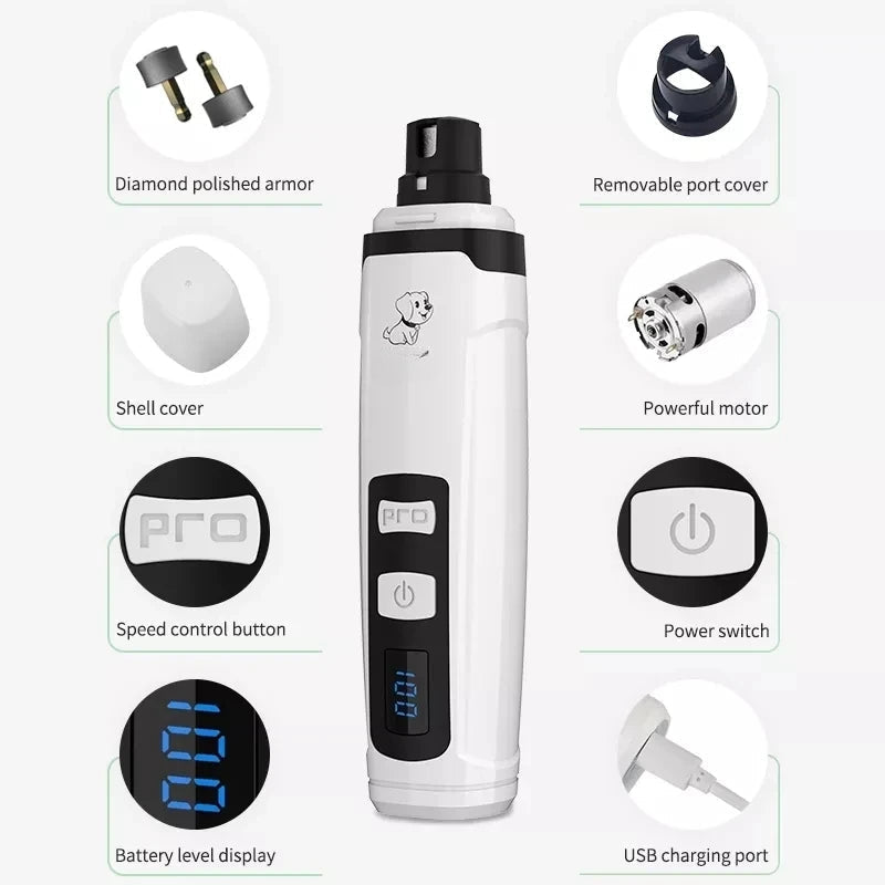 Electric Nail Titanium Cat Dog Pet Grooming Gadget USB Rechargeable Professional Pet Nail Trimmer Claw Nail Clipper