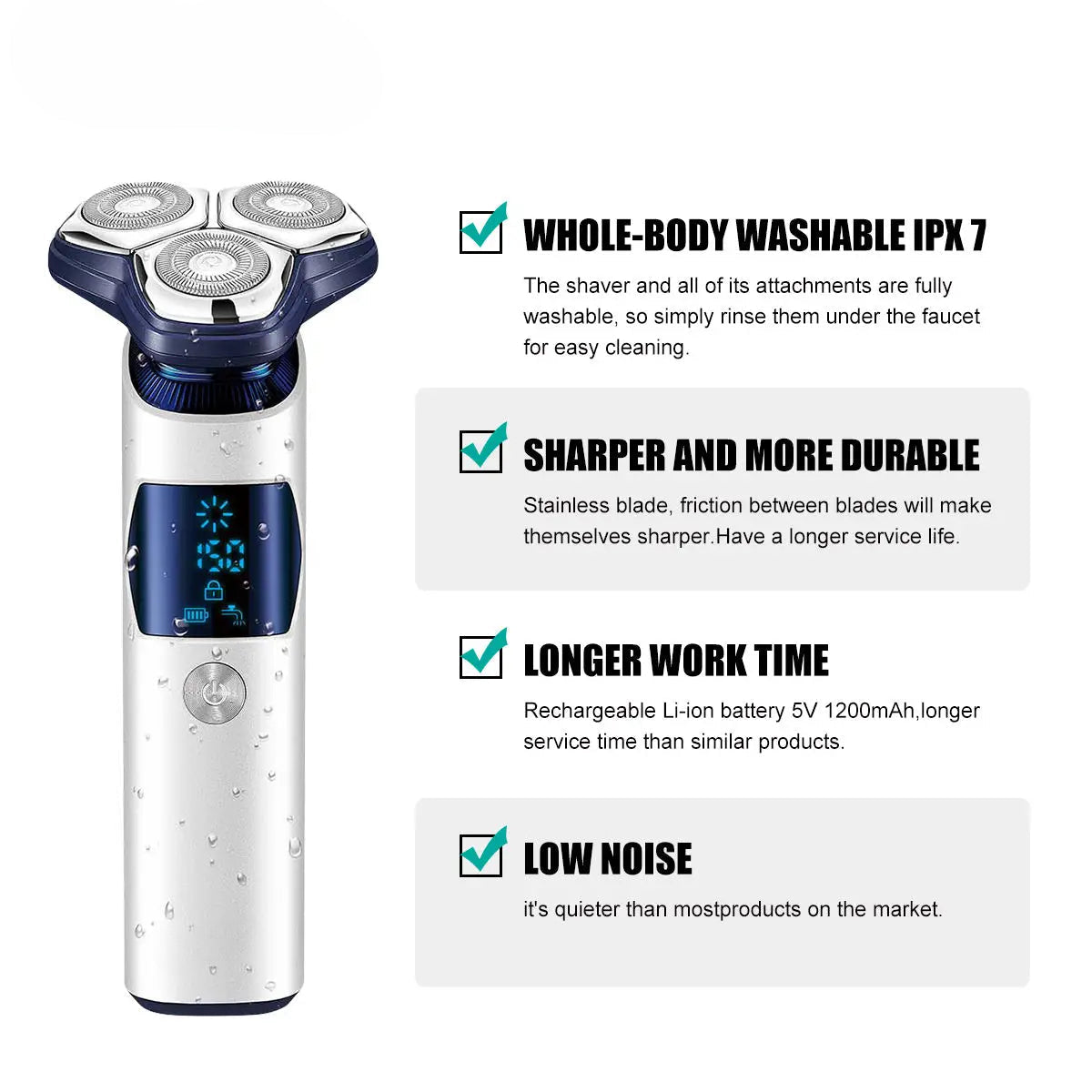 Floating Rotary Blades Shaving Machine Rechargeable Professional Electric Shaver for Men