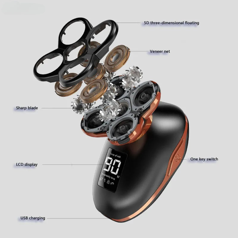 Bald Head Electric Shaver for Men Rechargeable With LCD digital Beard Nose Ear Hair Trimmer Razor Clipper Facial Brush