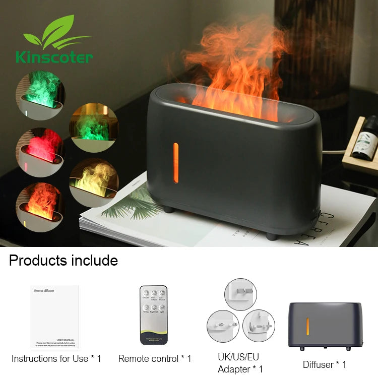 Simulated Flame Diffuser Humidifier 240ml Colorful Light Cool Mist Fogger with Waterless Auto-Off Protection for Home Room