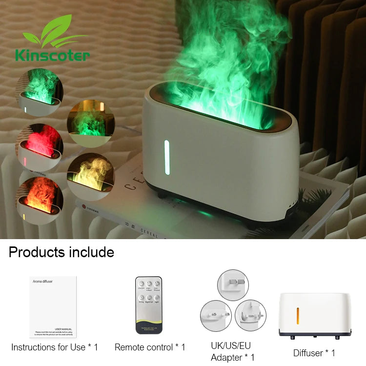 Simulated Flame Diffuser Humidifier 240ml Colorful Light Cool Mist Fogger with Waterless Auto-Off Protection for Home Room