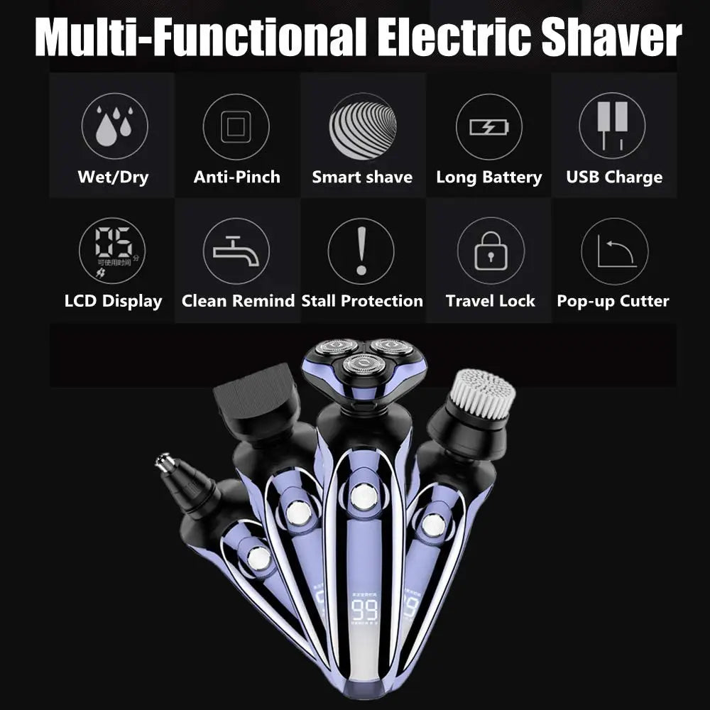 4 in 1 Electric Shaver Hair Clippers Men's Rotary Shavers Rechargeable Razors Beard Nose Hair Trimmer Shaving Grooming Sets
