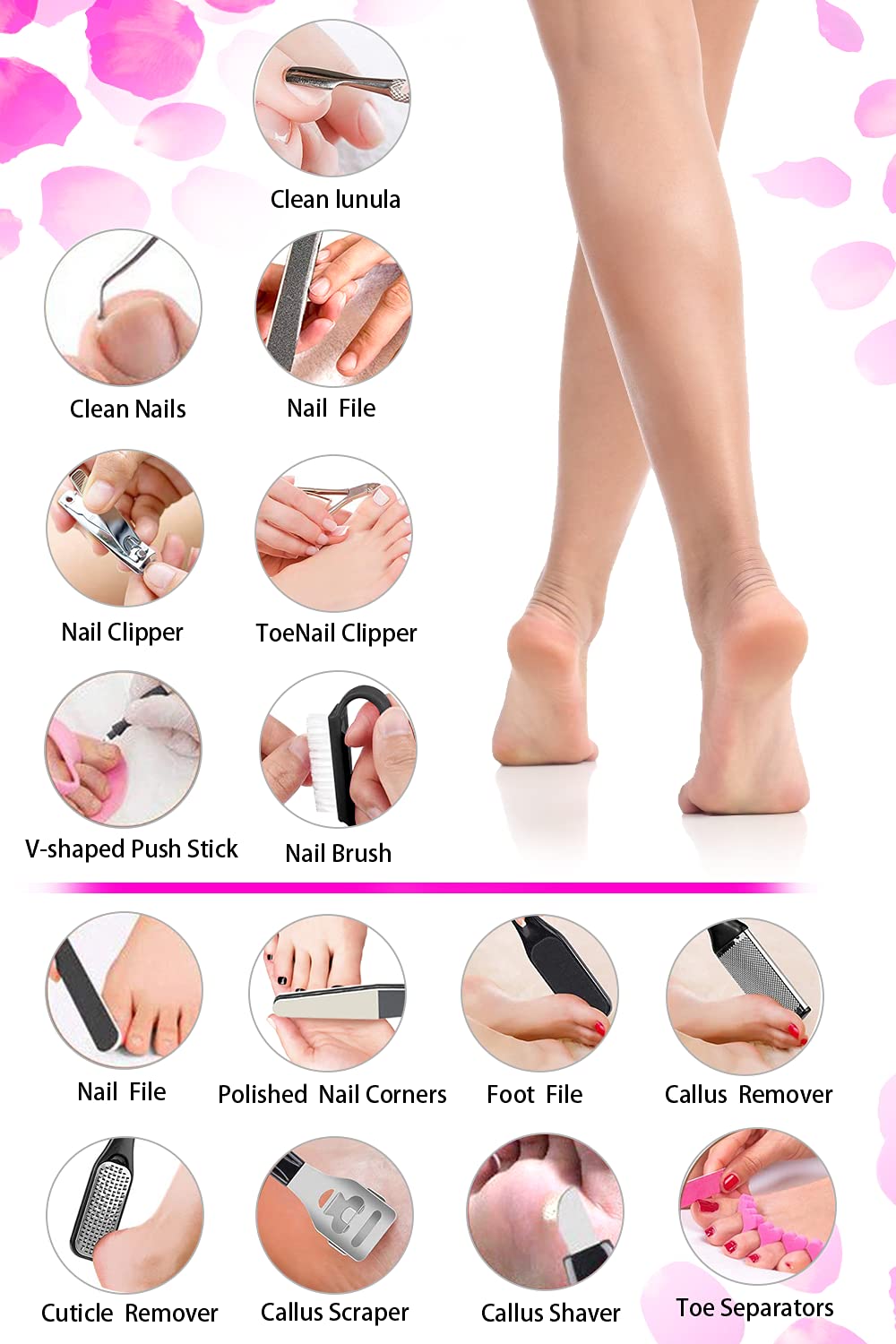 Pedicure Kit 23 in 1 Black Stainless Steel Professional Pedicure Tools Set Foot Rasp Peel Callus Dead Skin Remover Foot Care