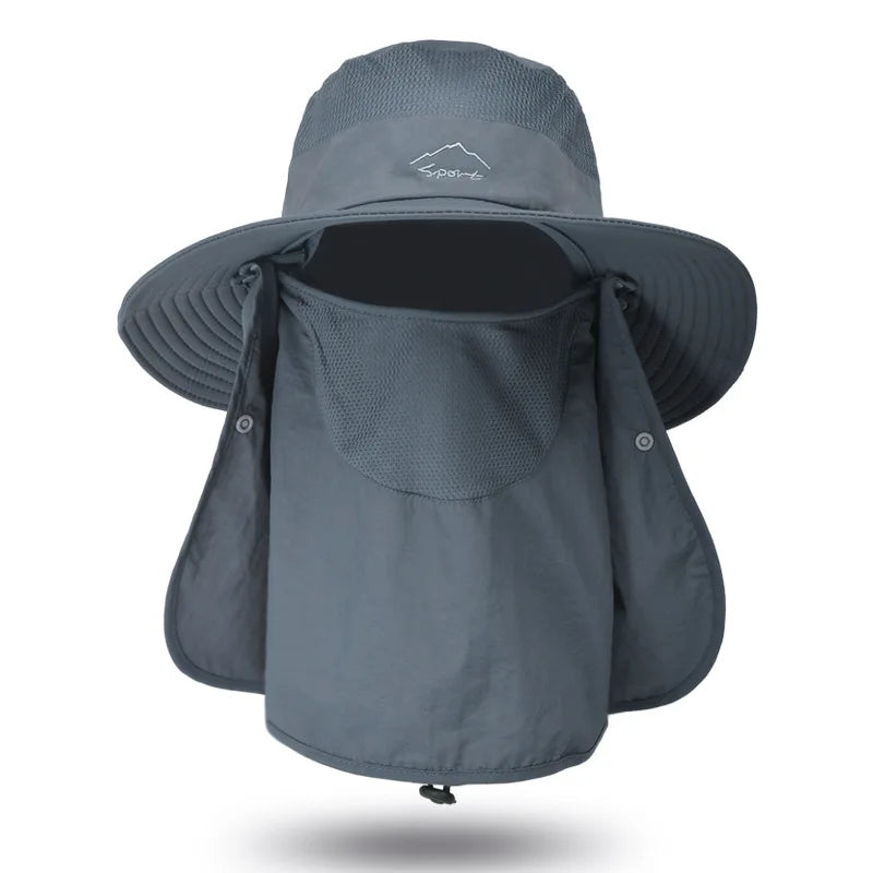 Summer Quick-drying Men Women Hat Outdoor Face Mask Wide Brim Bucket Hat Sun Protection Cap for Fishing Hunting