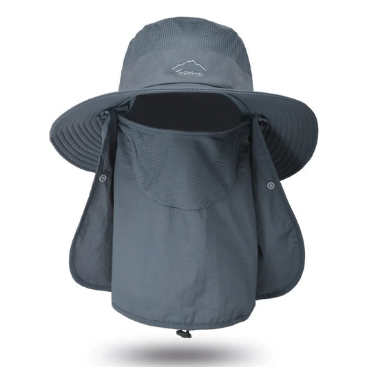 Summer Quick-drying Men Women Hat Outdoor Face Mask Wide Brim Bucket Hat Sun Protection Cap for Fishing Hunting