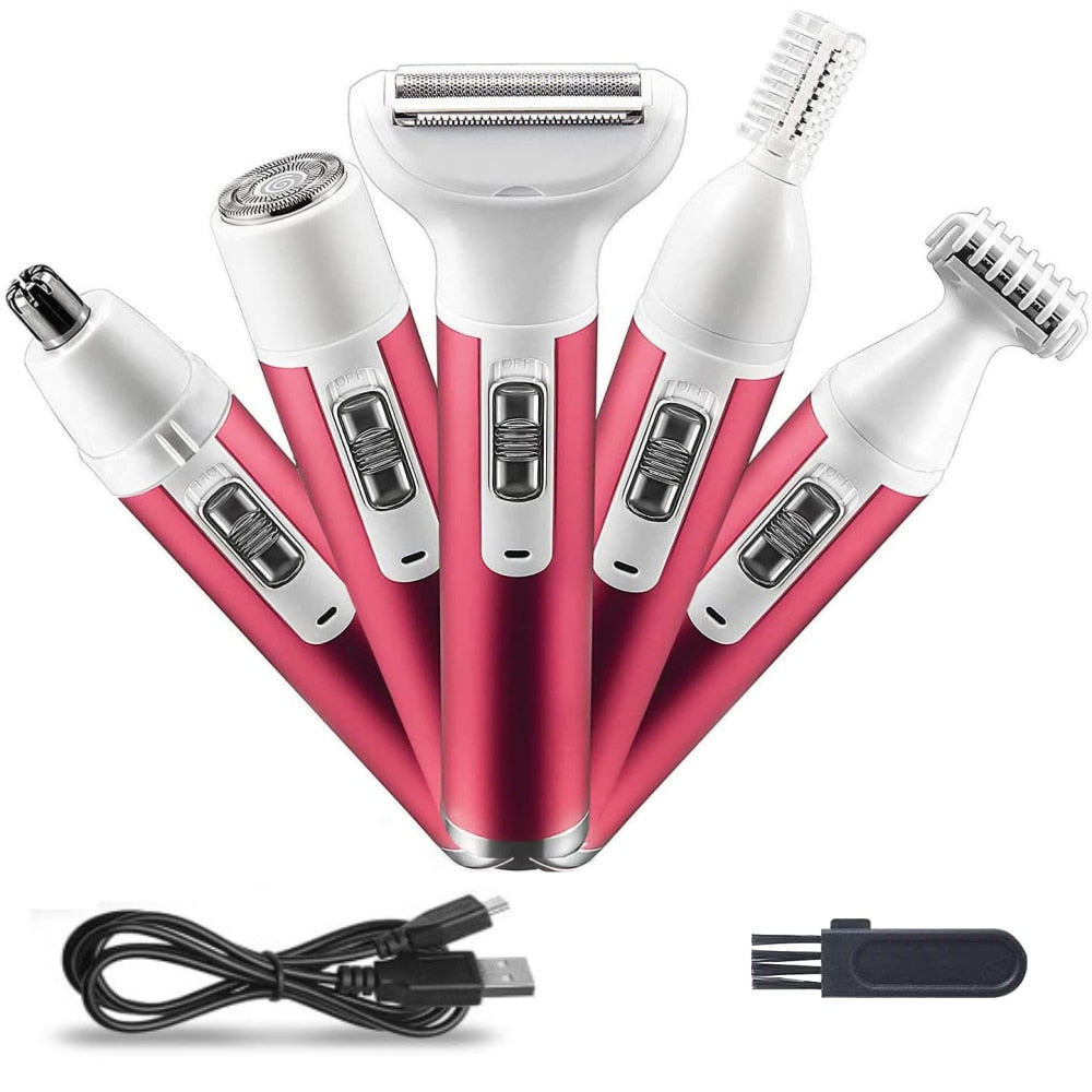 5 in 1 Electric Hair Remover Rechargeable Lady Shaver Nose Hair Trimmer Eyebrow Shaper Leg Armpit Bikini Trimmer Women Epilator