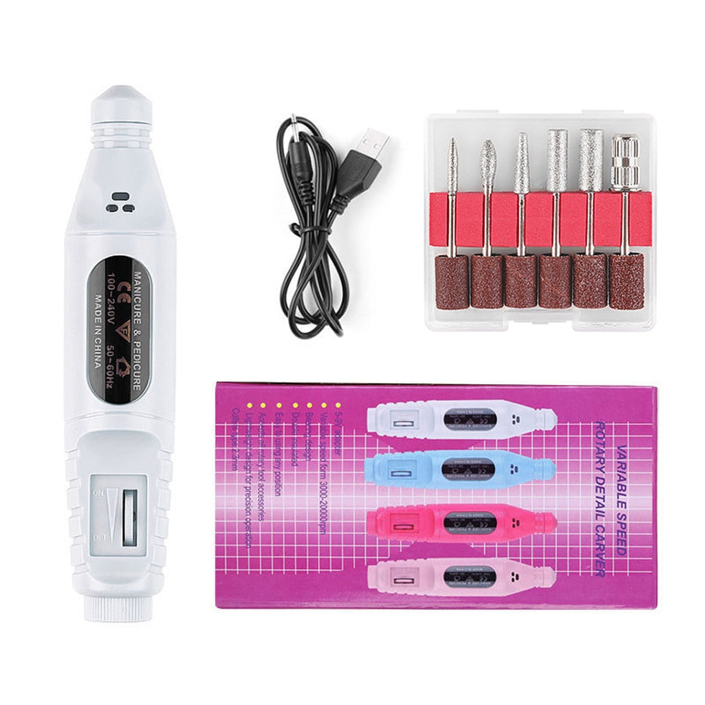 Electric Nail Drill Machine 20000RPM Professional Nail File Kit Cordless Milling Cutter Pedicure Manicure Tool Nail Salon