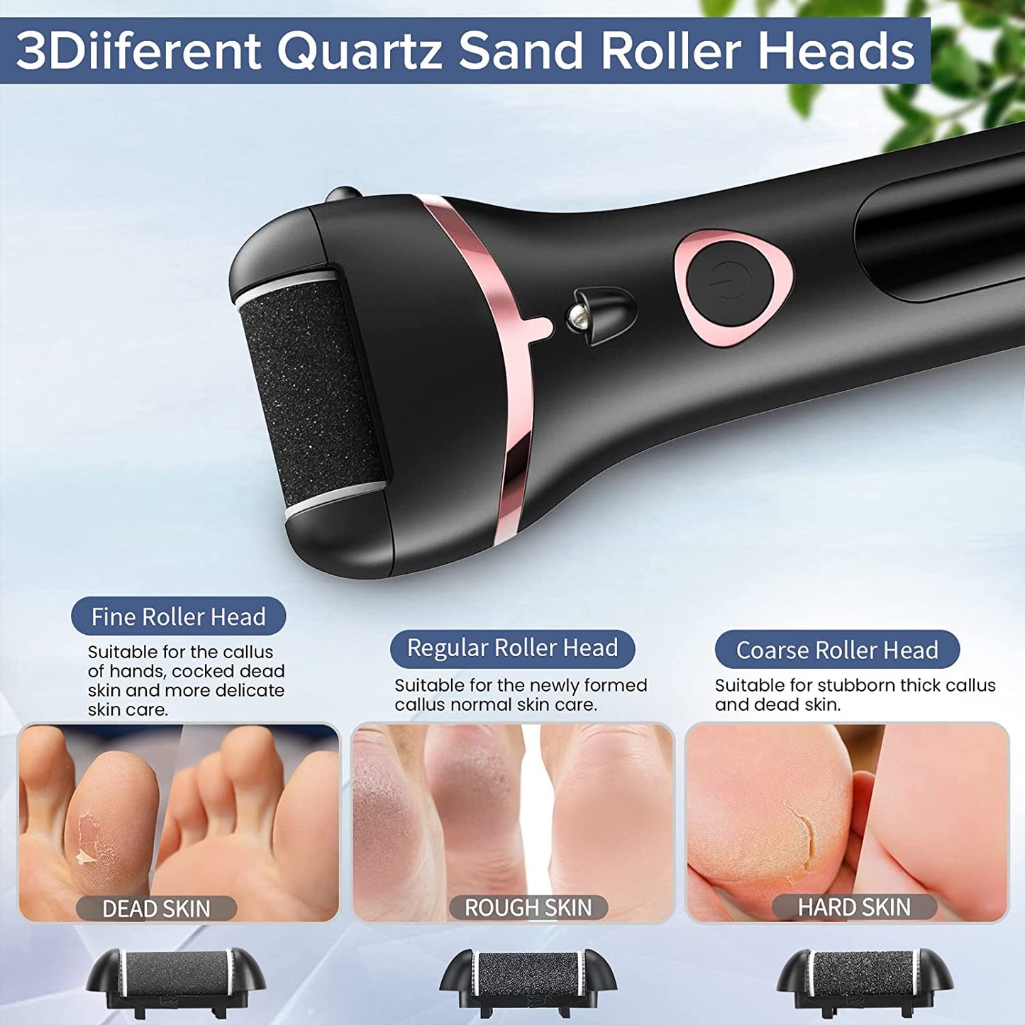 Electric Foot File Rechargeable Waterproof Hard Skin Remover Foot with 3 Rollers Foot Files for Hard Skin and Dead Skin