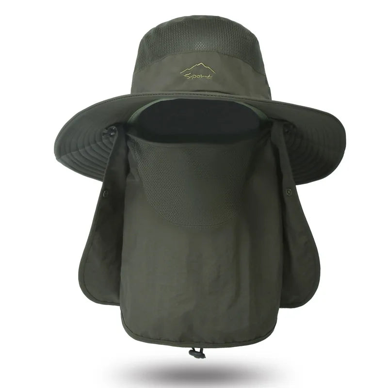 Summer Quick-drying Men Women Hat Outdoor Face Mask Wide Brim Bucket Hat Sun Protection Cap for Fishing Hunting