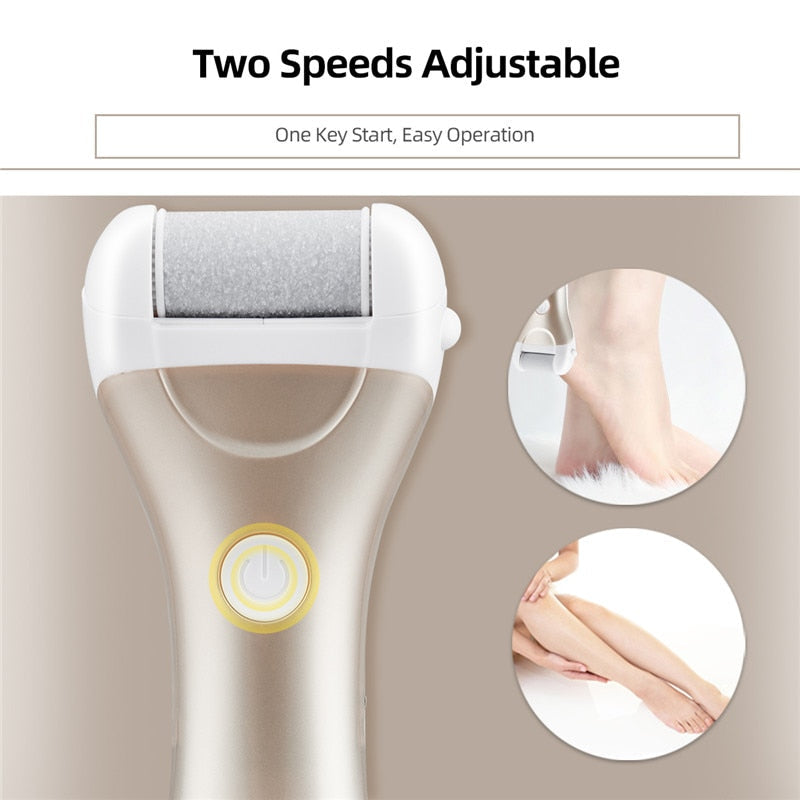 LED  Display Electric Pedicure Foot Grinder Callus Remover Heel Dead Skin Removal Rechargeable Foot Care Tool Files Machine (Gold)