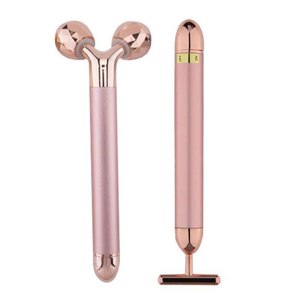 Energy Beauty Bar 24K Gold Facial Vibration Massager Anti Aging Skin Tighten V-Face Lifting Massage Roller Chin Reducer
