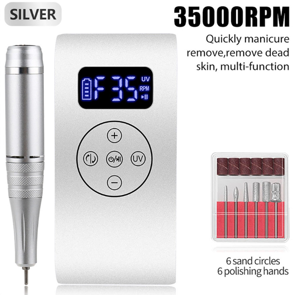 New Rechargeable Electric Cordless Nail Drill Machine 35,000 RPM & UV Gel Nail Dryer Lamp Salon Expert Nail Art Manicure Tools