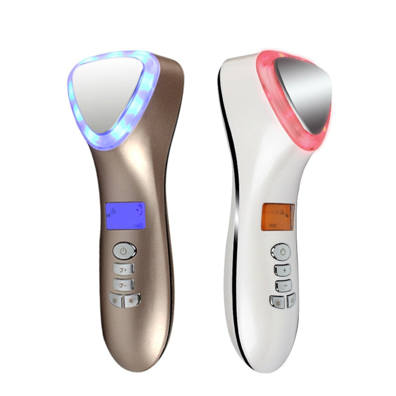 LED Face Massager Hot Cold Hammer USB Ultrasonic Light Photon Facial Lifting Wrinkle Remover Spa Ion Beauty Device
