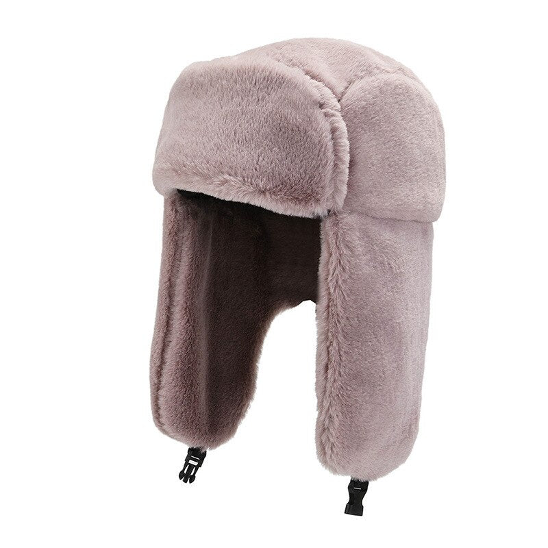 Fashion Women Winter Warm Faux Fur Bomber Hats Black White Solid Color Thicken Earflap Caps Autumn Winter Ear Protect Ski Hat
