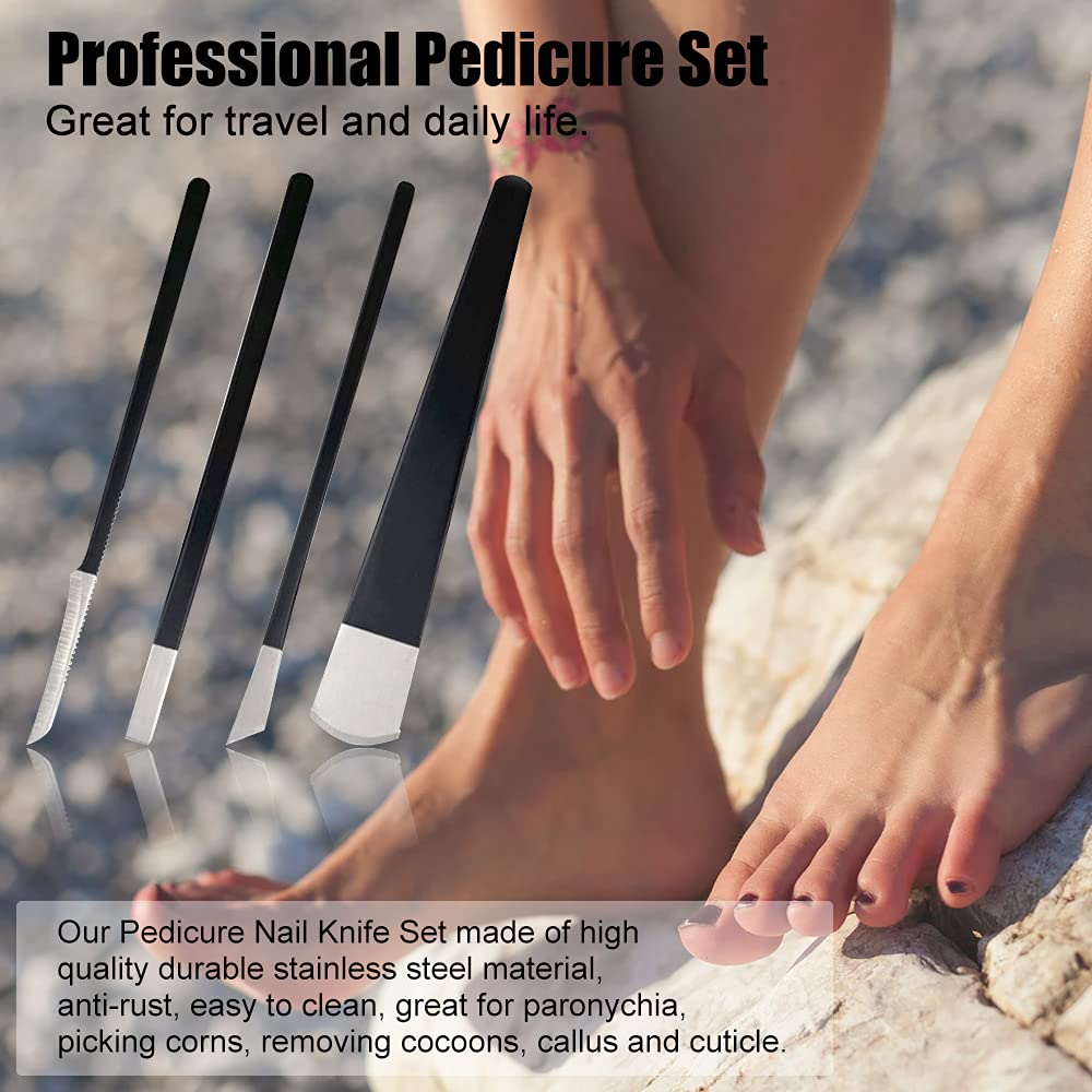 4Pcs/Set Black Stainless Steel Pedicure Knife Professional Pedicure Knife Set Foot Care Tool Nail Tool Kit With Bag