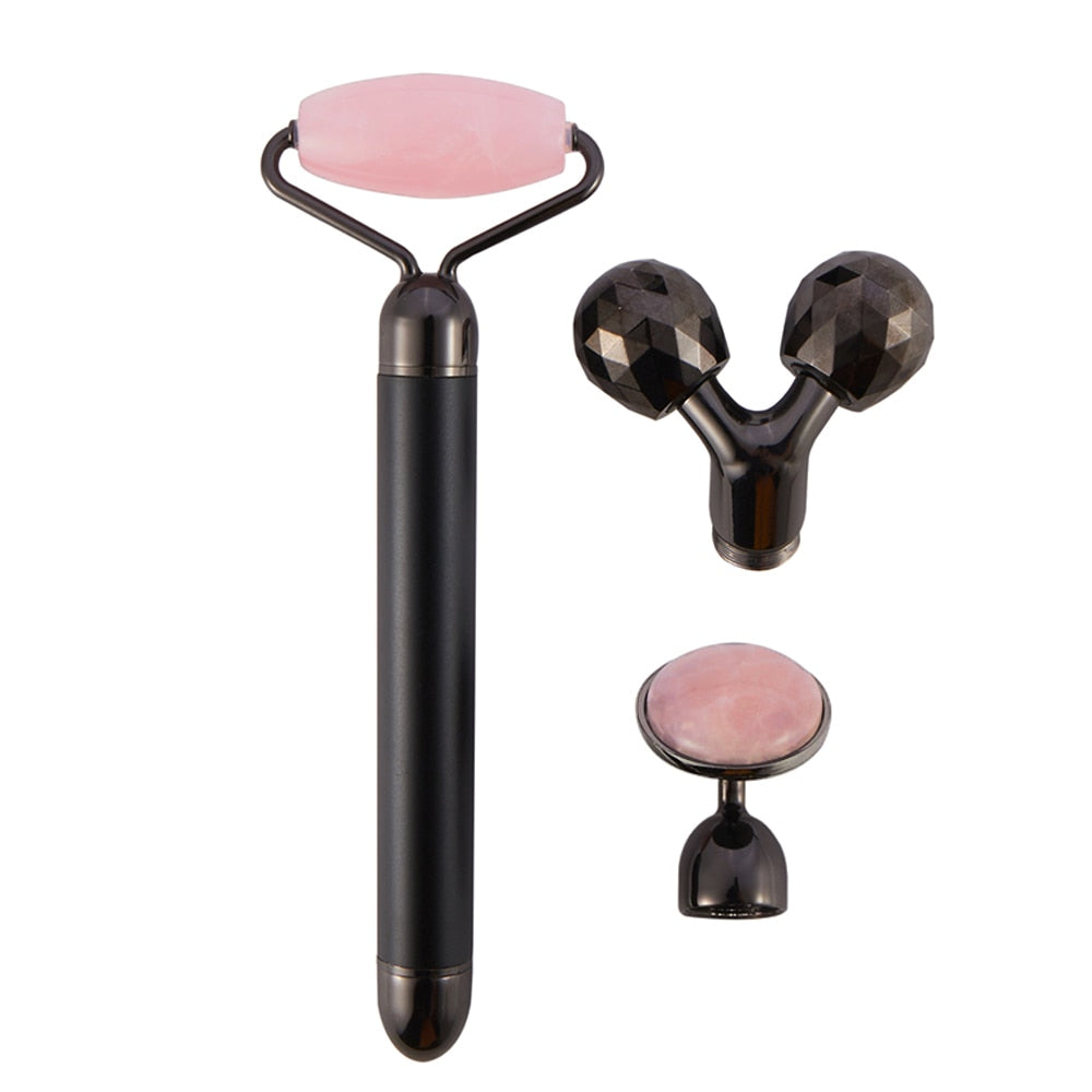 Electric Jade Roller Facial Massager Rose Quartz Vibrating Facial Roller Kit for Face, Eye, body, Anti-Aging Face Massager Tools
