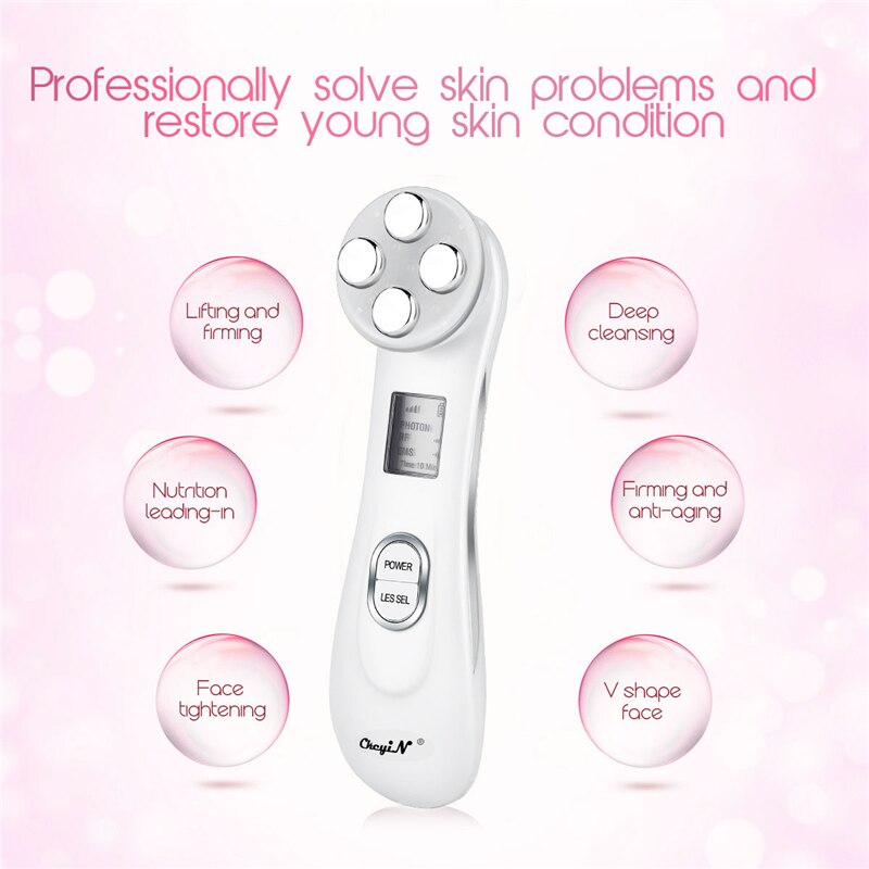 Multifunctional EMS Electroporation Professional Beauty Instrument RF Radio Facial Skin Care Frequency Beauty Massager Device (White)