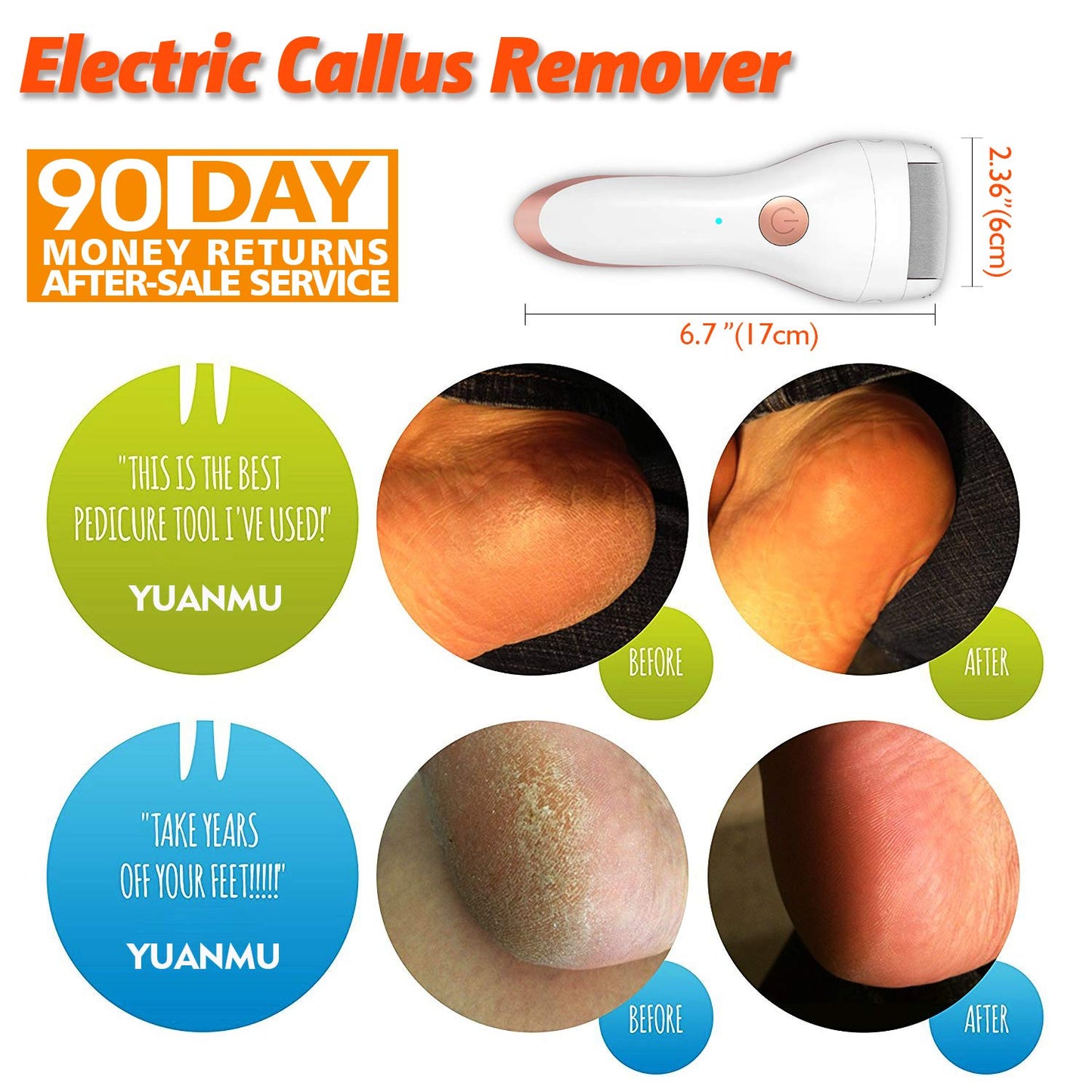 Electric Foot Callus Remover Portable Electronic Foot File Pedicure Tools Pedicure with 3 Rollers USB Rechargeable Foot Care