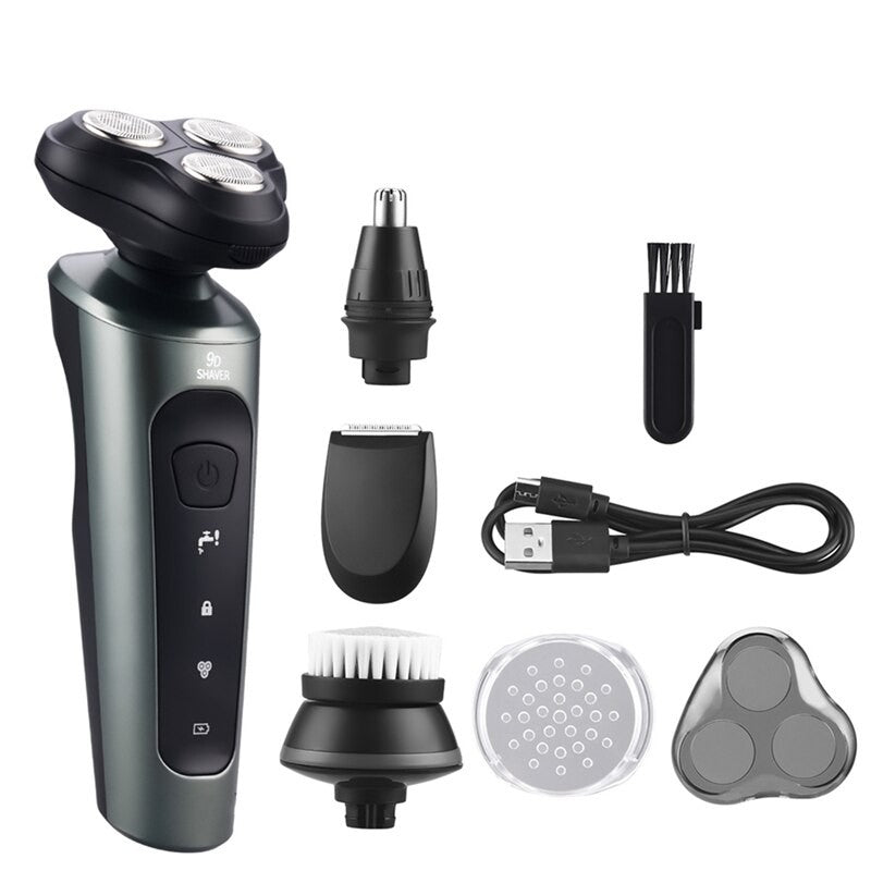 4 In 1 Men's Shaver Beard Nose Trimmer Electric Razor Floating Shaver Head Usb Rechargeable Waterproof Shaving Machine