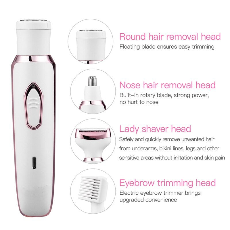 4 in 1 Electric Women Epilator Bikini Body Armpit Electric USB Rechargeable Hair Removal Trimmer Quick Safe Hair Removal Shaver