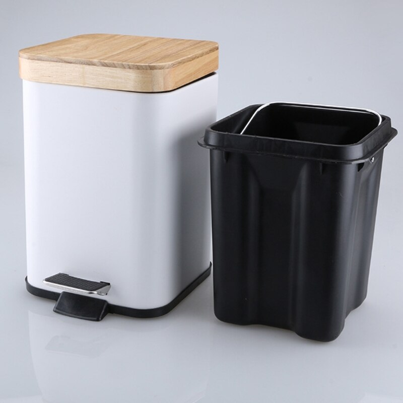 Double Layer Step Trash Can Garbage Rubbish Bin with Bamboo Lid Waste Container Organizer Bathroom Kitchen Office Decoration