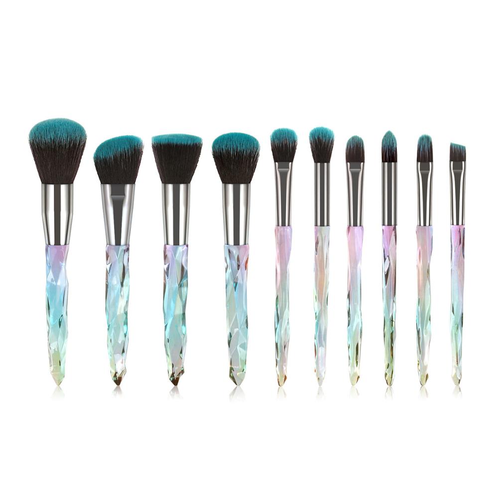 10pcs Transparent Crystal Diamond Makeup Brushes Set Colorful Diamond Blush Foundation Eyeshadow Brush Beauty Tool Kit