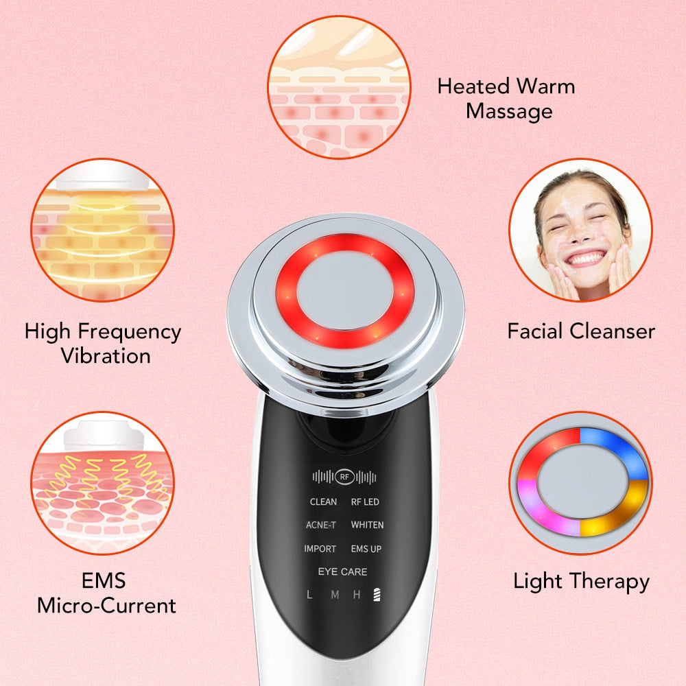 7 in 1 EMS Facial Lifting Device Radio Frequency LED Photon Skin Rejuvenation Anti Aging Pores Cleaner Face Massager