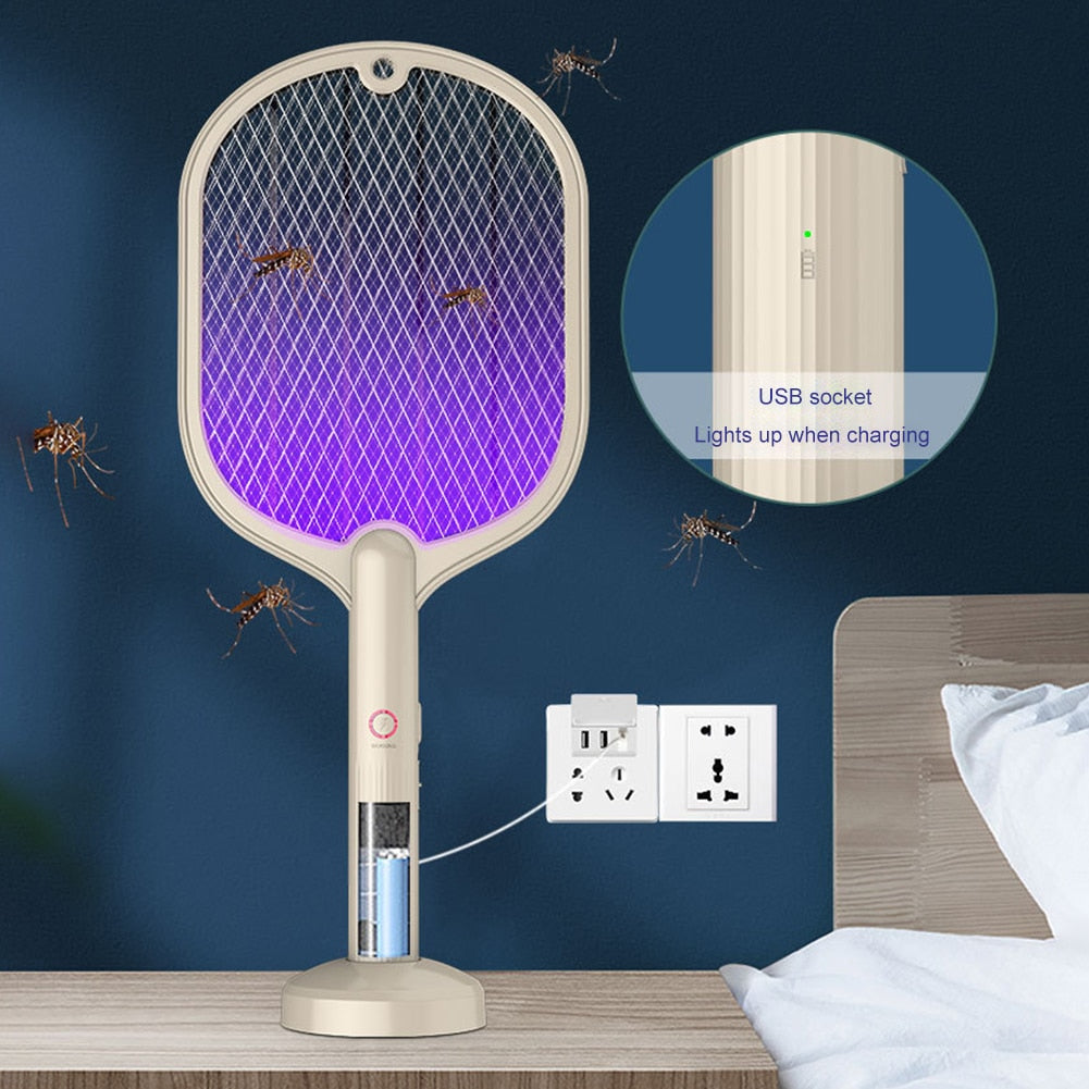 2 In 1 Electric Insect Racket Swatter USB Rechargeable Led Light Handheld Mosquito Killer For Smart Home