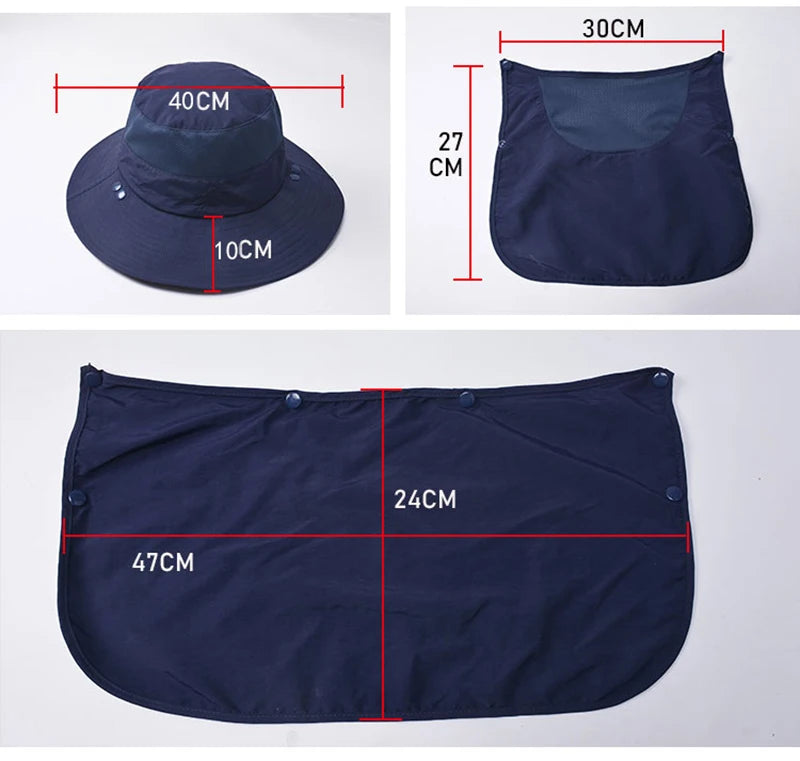 Summer Quick-drying Men Women Hat Outdoor Face Mask Wide Brim Bucket Hat Sun Protection Cap for Fishing Hunting