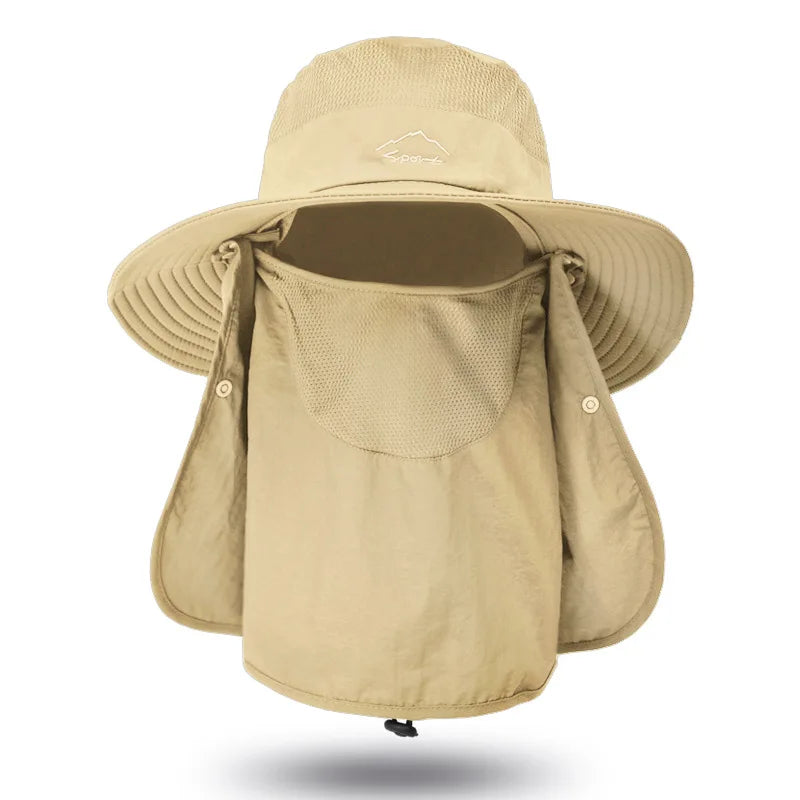Summer Quick-drying Men Women Hat Outdoor Face Mask Wide Brim Bucket Hat Sun Protection Cap for Fishing Hunting