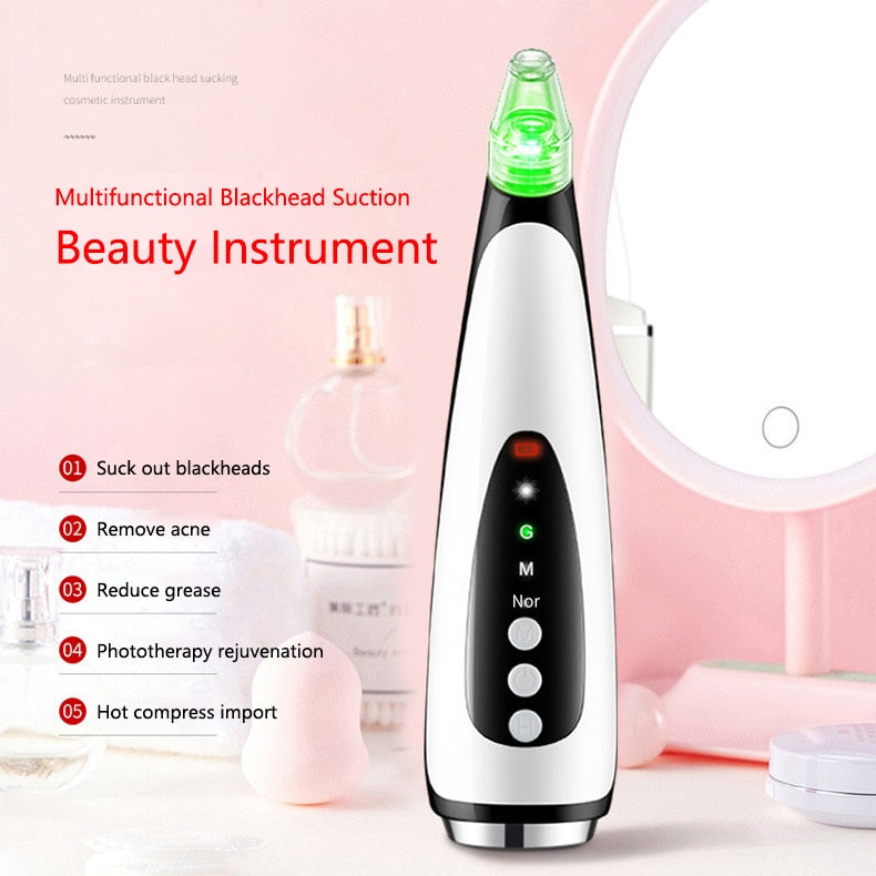 Electric Blackhead Remover Black Head Vacuum Pore Cleaner Heating Vacuum Suction Diamond T Zone Pimple Removal Beauty Device