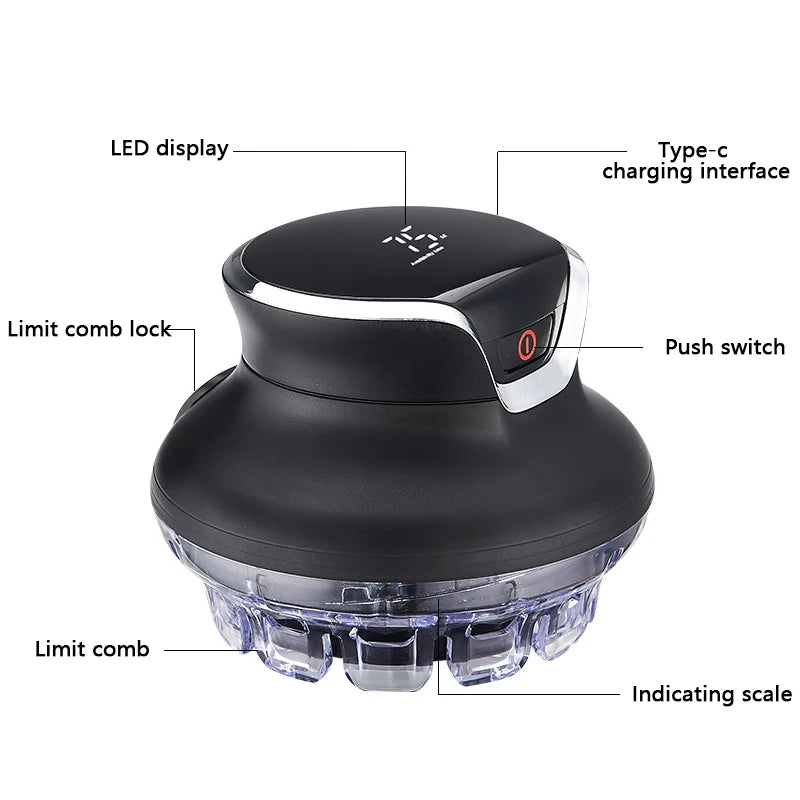 Automatic Hair Trimmer 360 Rotating Hair Clipper LED Display Portable Shaved Head Artifact UFO Flying Saucer Cutter Head