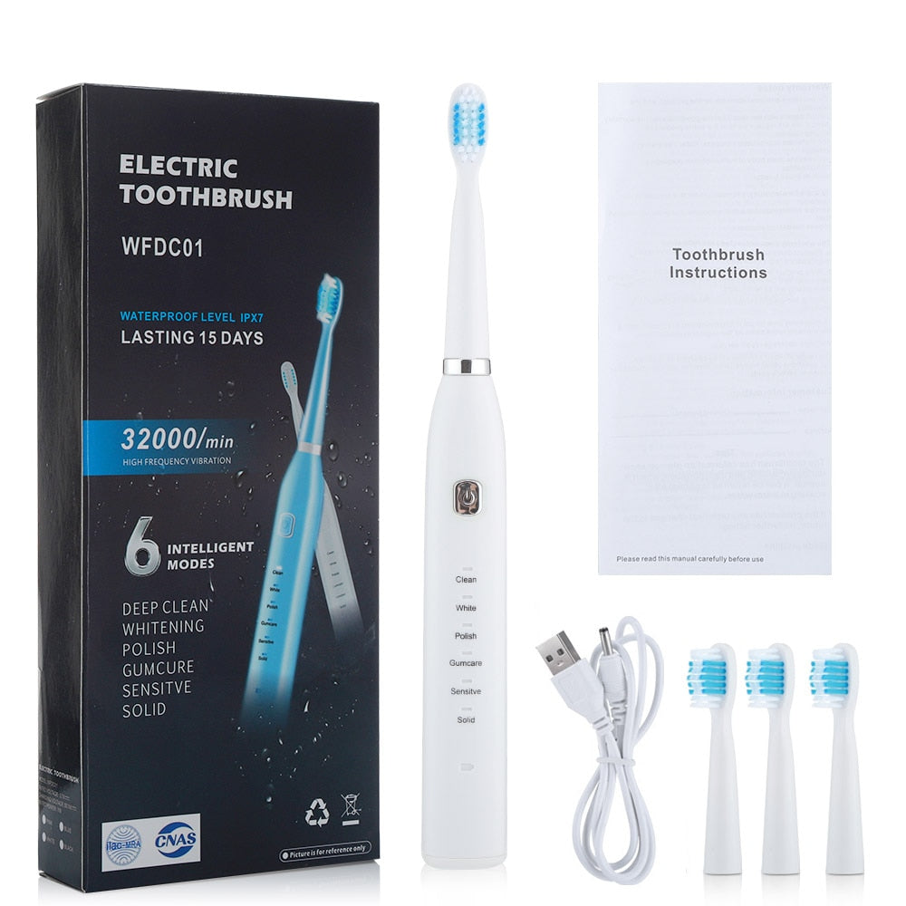 Electric Toothbrush USB Rechargeable Professional 6 Modes 6 Speeds Dental Care Waterproof Toothbrush Soft Bristles Teeth Whiten