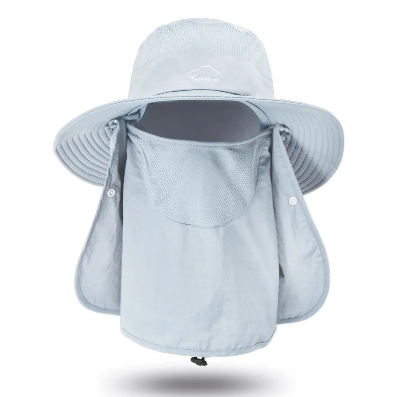 Summer Quick-drying Men Women Hat Outdoor Face Mask Wide Brim Bucket Hat Sun Protection Cap for Fishing Hunting