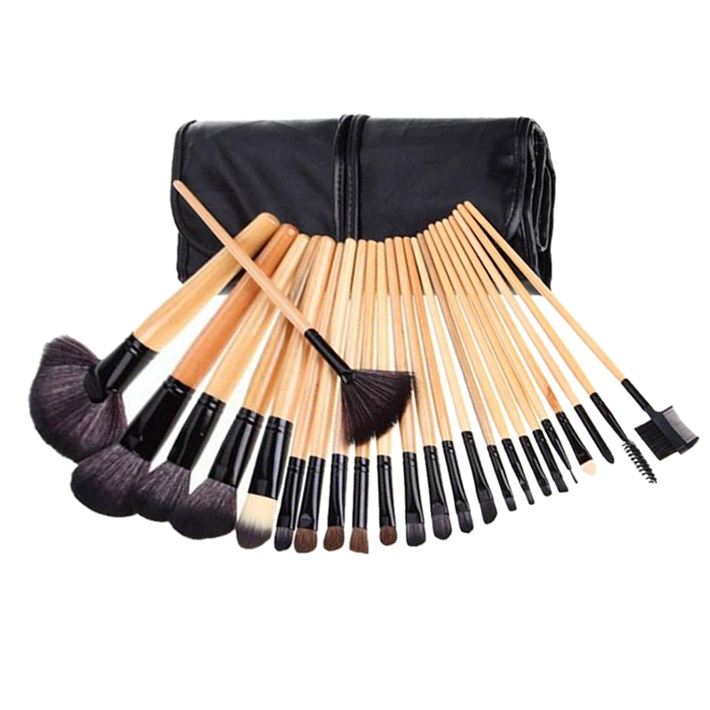 24Pcs Professional Makeup Brush Leather Bag Gift Cosmetic Eyeshadow Foundation Lash Eyelashes Concealer Makeup Brushes Tool
