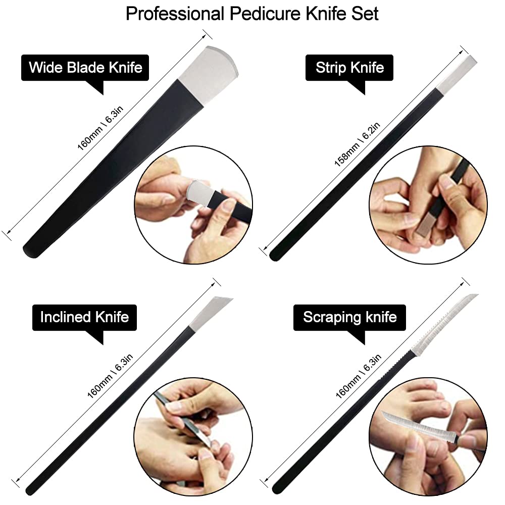 4Pcs/Set Black Stainless Steel Pedicure Knife Professional Pedicure Knife Set Foot Care Tool Nail Tool Kit With Bag