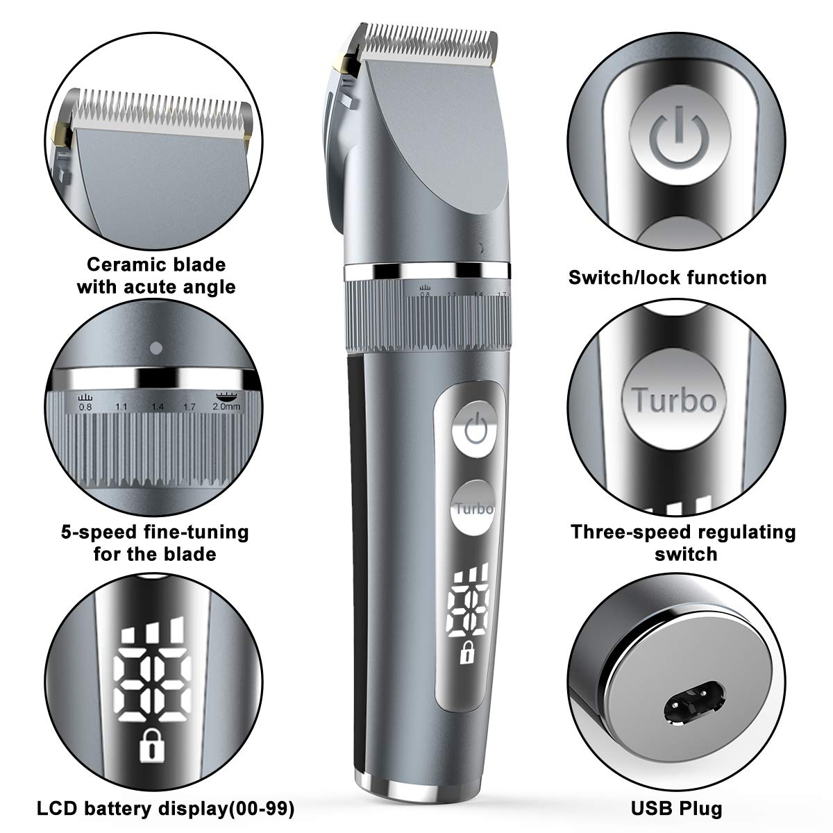 Full Body Washable Electric Hair Clipper Ceramic Professional Fine Adjustable Hair Trimmer Low Noise Hair Cutting Machine Razor