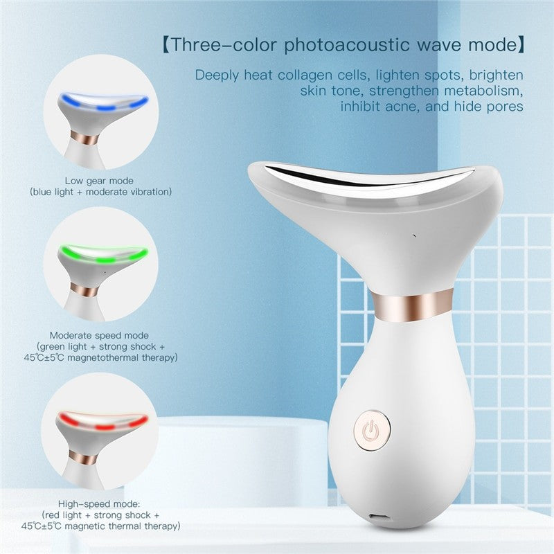 Electric Neck Massager LED Photo Neck Wrinkles Removal Lifting Beauty Device Portable Warm Massage Micro Current Machine (White)