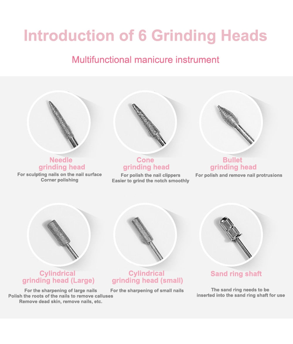 Electric Nail Drill Machine 20000RPM Professional Nail File Kit Cordless Milling Cutter Pedicure Manicure Tool Nail Salon