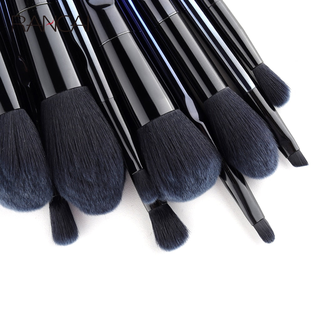 10 Pcs Makeup Brushes Navy Blue Premium Synthetic Hair Foundation Blending Brush Tool Powder Eyeshadow Cosmetic Set Case