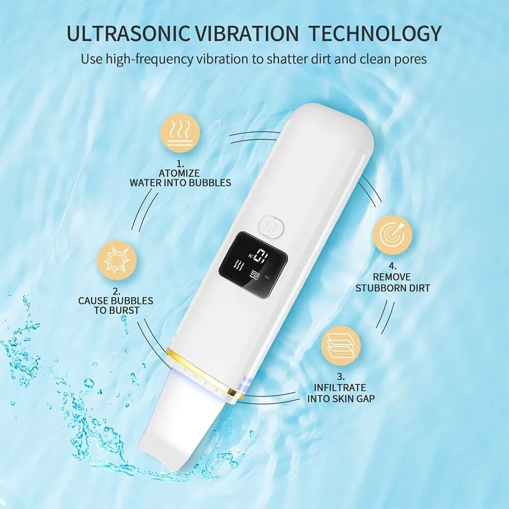 LCD Screen Facial Skin Scrubber Ultrasonic Ion Pore Deep Peeling Cleaner Exfoliation Grease Blackhead Extractor Lifting Device
