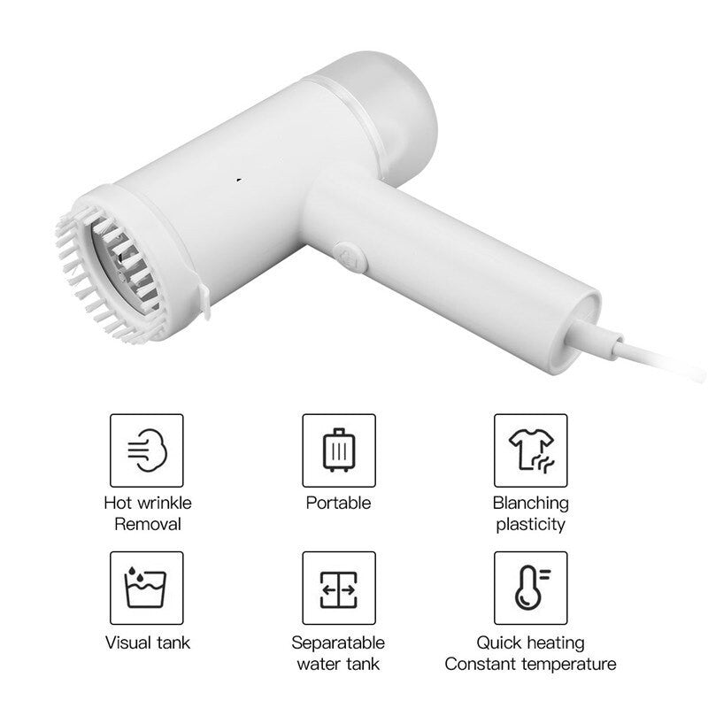 Handheld 1000W Powerful Steamer Brush Mini Electric Garment Cleaner Hanging Ironing Porous Nozzle Steamer Brush For Home Travel (White)