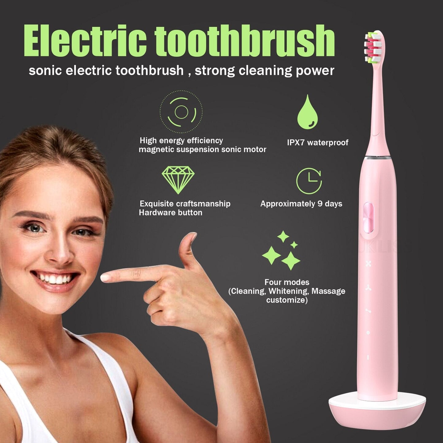 Newest Sonic Electric Toothbrushes Smart Rechargeable Whitening Toothbrush Acoustic Wave Waterproof Brush Head