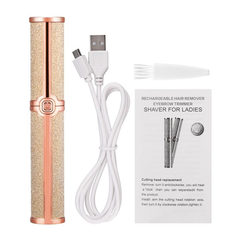Portable Electric Eyebrow Trimmer Women Eye Brow Hair Remover Epilator USB Rechargeable Face Lips Shaver Lipstick Shape Haircut