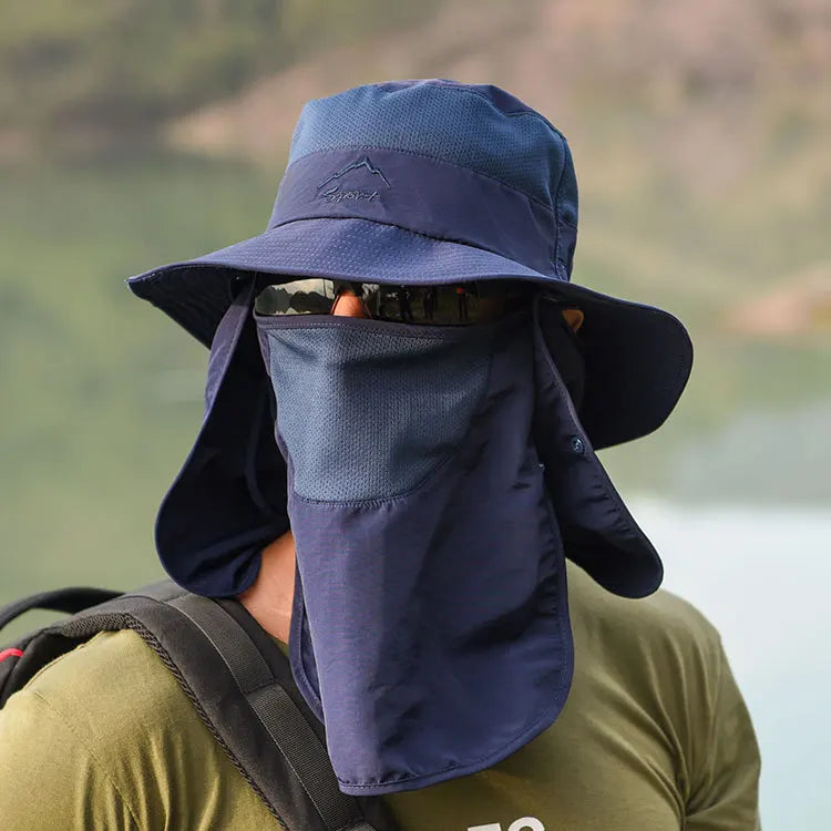Summer Quick-drying Men Women Hat Outdoor Face Mask Wide Brim Bucket Hat Sun Protection Cap for Fishing Hunting