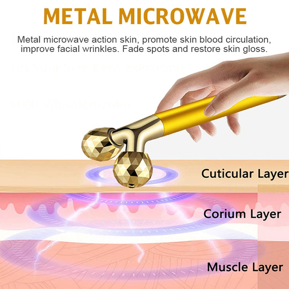 24k Gold Energy Beauty Bar Facial Face Massager 3D Roller Electric Sonic Energy & T Shape Arm Eye Nose Head Massager Face Lift