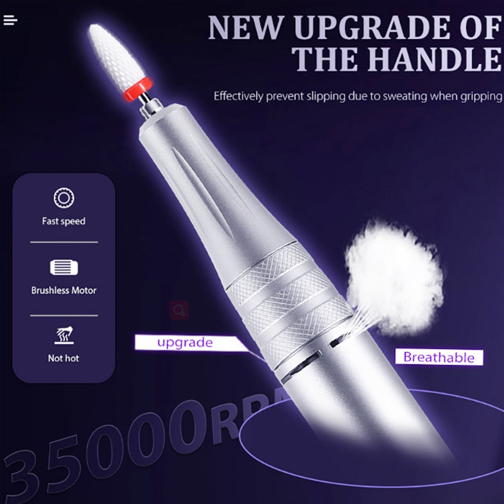 New Rechargeable Electric Cordless Nail Drill Machine 35,000 RPM & UV Gel Nail Dryer Lamp Salon Expert Nail Art Manicure Tools