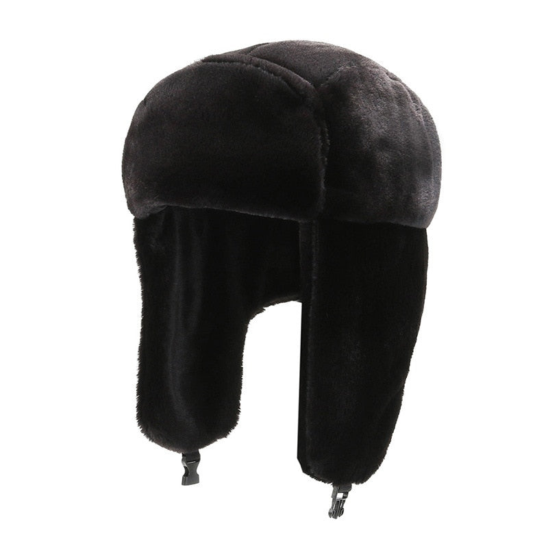 Fashion Women Winter Warm Faux Fur Bomber Hats Black White Solid Color Thicken Earflap Caps Autumn Winter Ear Protect Ski Hat